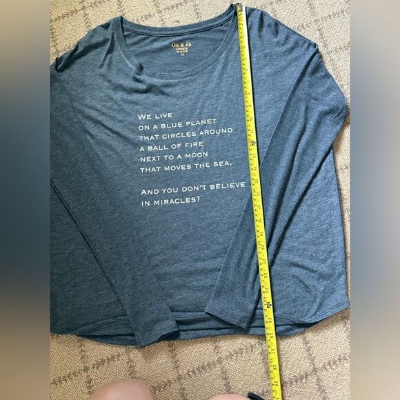 Om & Ah London Long sleeve boat neck soft t shirt w text M NWOT - Picture 7 of 11